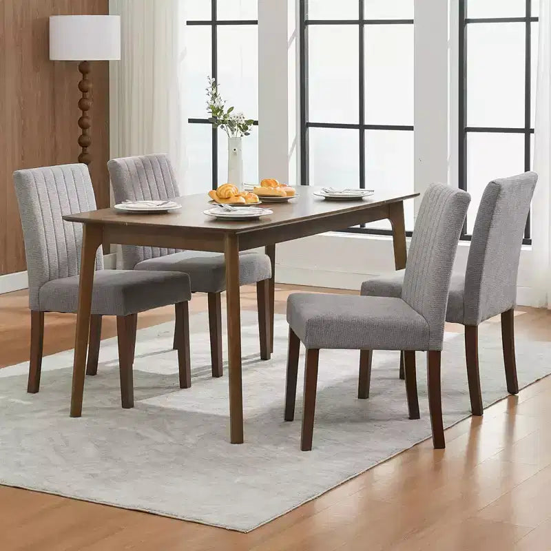 Lot de 2 chaises de salle à manger rembourrées, chaises d'appoint de cuisine modernes en tissu avec pieds en bois robustes, design Parsons, lin doux et confortable pour salle à manger
