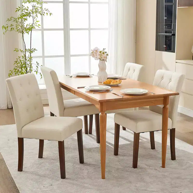 Lot de 2 chaises de salle à manger rembourrées, chaises d'appoint de cuisine modernes en tissu avec pieds en bois robustes, design Parsons, lin doux et confortable pour salle à manger