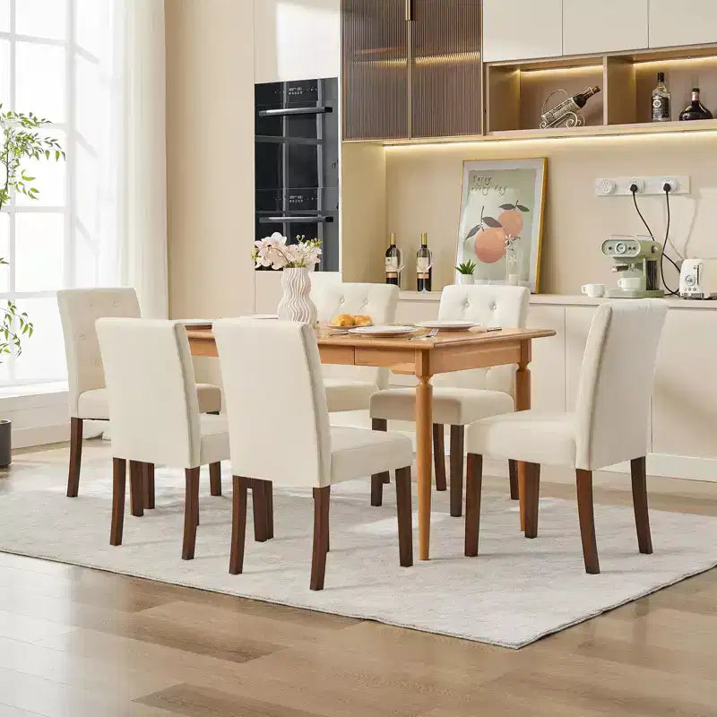 Lot de 2 chaises de salle à manger rembourrées, chaises d'appoint de cuisine modernes en tissu avec pieds en bois robustes, design Parsons, lin doux et confortable pour salle à manger