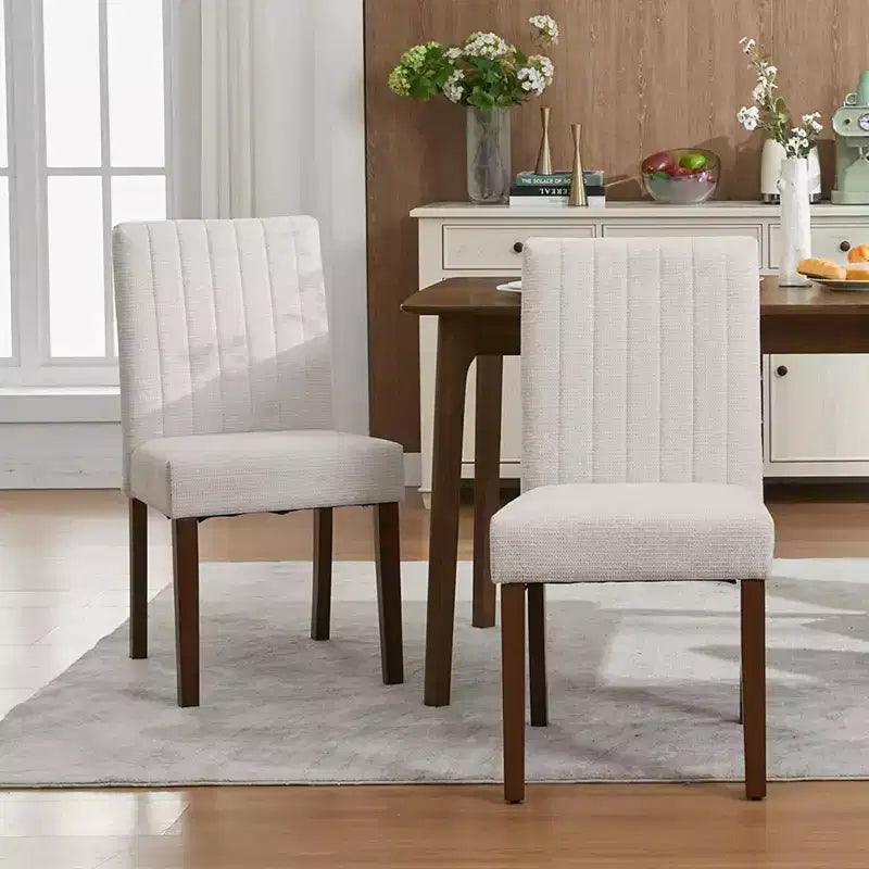 Lot de 2 chaises de salle à manger rembourrées, chaises d'appoint de cuisine modernes en tissu avec pieds en bois robustes, design Parsons, lin doux et confortable pour salle à manger