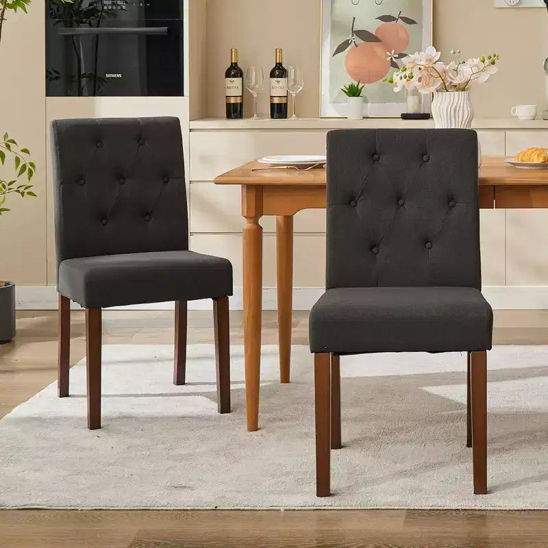 Lot de 2 chaises de salle à manger rembourrées, chaises d'appoint de cuisine modernes en tissu avec pieds en bois robustes, design Parsons, lin doux et confortable pour salle à manger