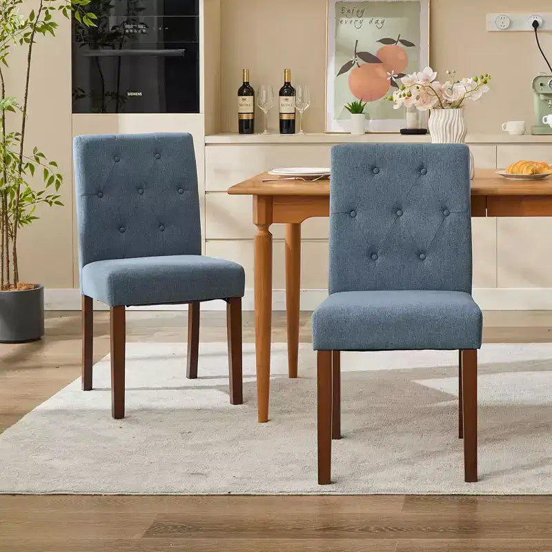 Lot de 2 chaises de salle à manger rembourrées, chaises d'appoint de cuisine modernes en tissu avec pieds en bois robustes, design Parsons, lin doux et confortable pour salle à manger