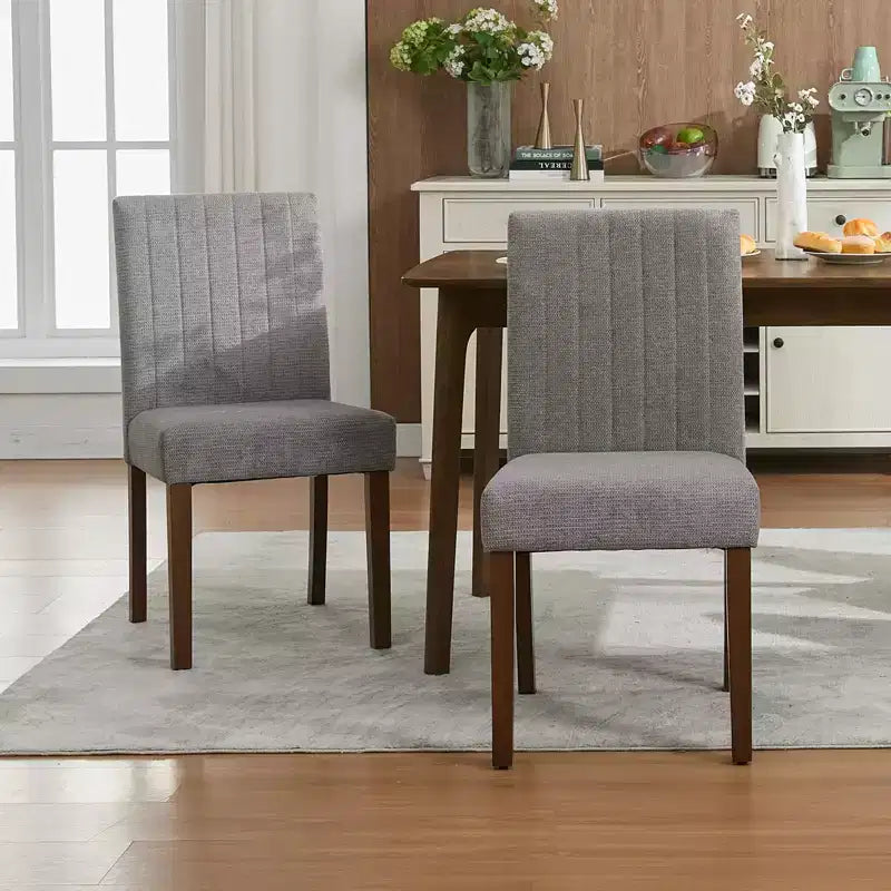 Lot de 2 chaises de salle à manger rembourrées, chaises d'appoint de cuisine modernes en tissu avec pieds en bois robustes, design Parsons, lin doux et confortable pour salle à manger