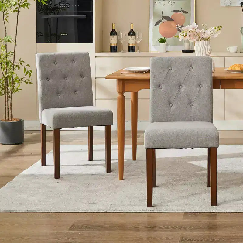 Lot de 2 chaises de salle à manger rembourrées, chaises d'appoint de cuisine modernes en tissu avec pieds en bois robustes, design Parsons, lin doux et confortable pour salle à manger