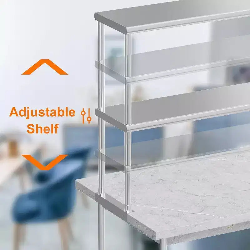 Acekool Étagère supérieure en acier inoxydable 48" à 2 niveaux réglables pour tables de préparation et plans de travail de cuisine