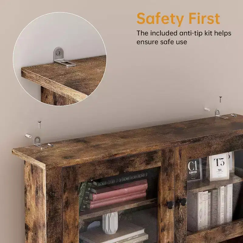 Meuble de cuisine avec support pour micro-ondes et bar à café, armoire autoportante avec tiroirs, portes et étagères réglables