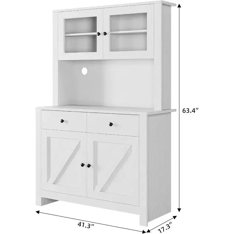 Meuble de cuisine avec support pour micro-ondes et bar à café, armoire autoportante avec tiroirs, portes et étagères réglables