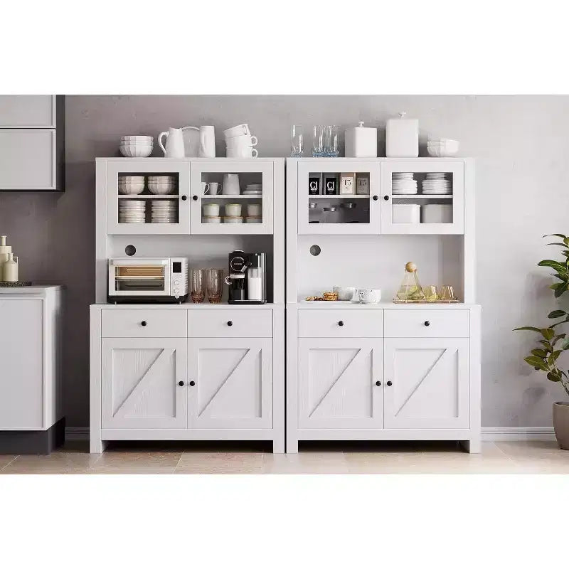 Meuble de cuisine avec support pour micro-ondes et bar à café, armoire autoportante avec tiroirs, portes et étagères réglables