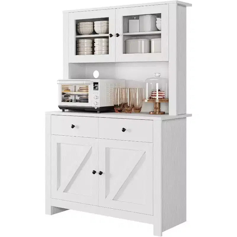 Meuble de cuisine avec support pour micro-ondes et bar à café, armoire autoportante avec tiroirs, portes et étagères réglables