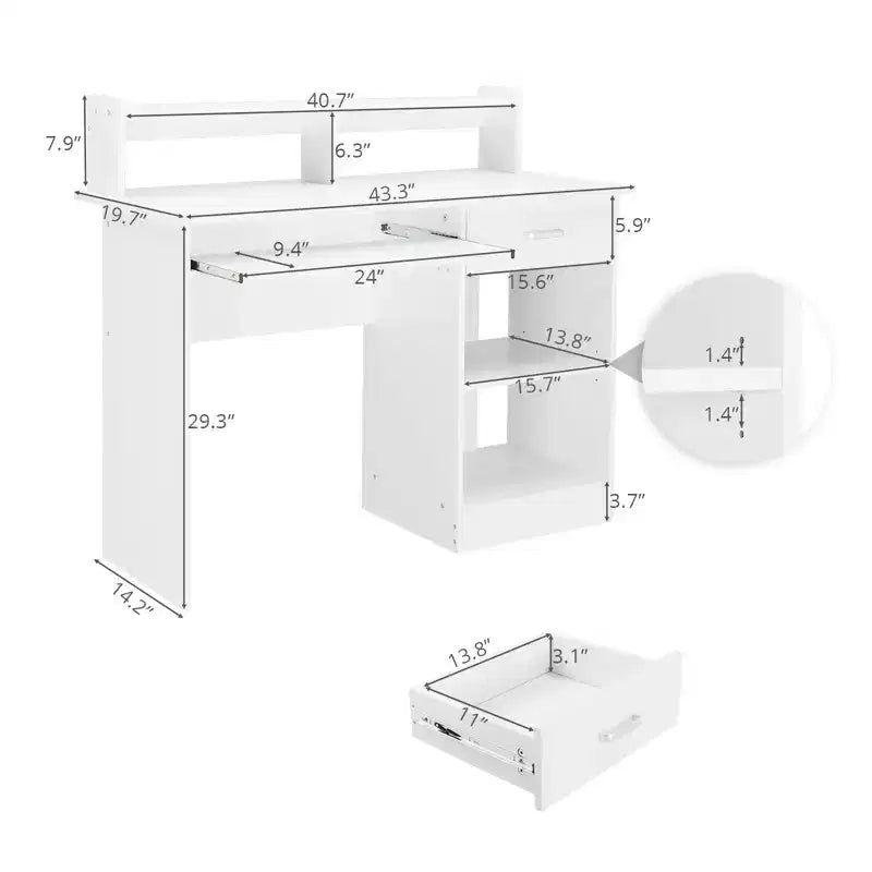 Bureau d'ordinateur moderne Karl avec rangement et étagère réglable pour le bureau à domicile et le jeu
