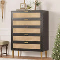 44 Rattan 5-Drawer Dresser - Boho Modern Chest with Gold Accents for Bedroom & Living Room