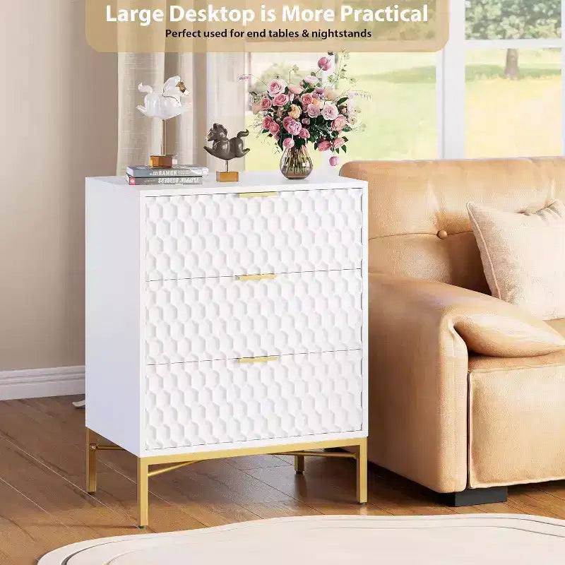 Commode Moderne à 3 Tiroirs - Grand Meuble de Rangement pour Chambre et Salon