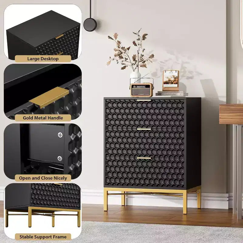 Commode Moderne à 3 Tiroirs - Grand Meuble de Rangement pour Chambre et Salon