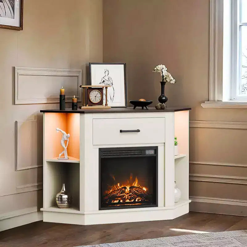 Meuble TV cheminée VEVOR, pour téléviseurs jusqu'à 50 pouces, meuble de divertissement style ferme avec cheminée de 18 pouces, blanc