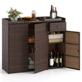 Costway Outdoor PE Wicker Storage Cabinet with 3 Doors Adjustable Shelves and Drawer