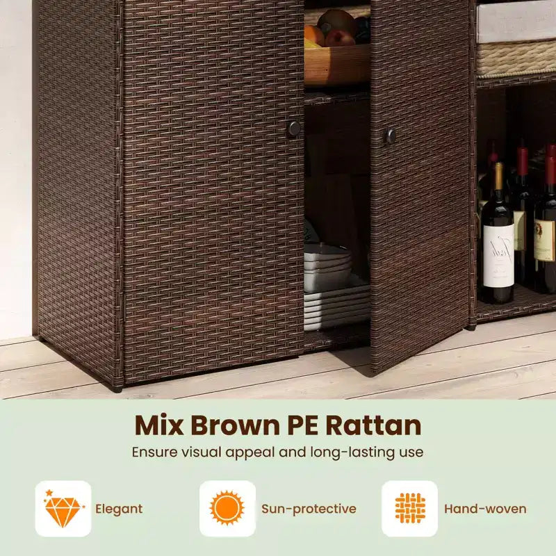 Meuble de rangement d'extérieur Costway en résine tressée avec 3 portes, étagères réglables et tiroir
