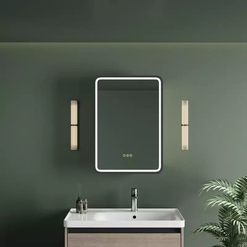 Armoire à pharmacie avec miroir LED, montage en surface ou encastré, désembueur, fonction mémoire, éclairage 3 couleurs, USB et prise, variateur, étagère de rangement
