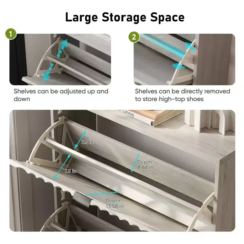 Meuble à chaussures avec portes ondulées, meuble à chaussures pour entrée, organisateur de placard à chaussures moderne avec 2 tiroirs rabattables pour couloir, penderie, entrée, placard, gris