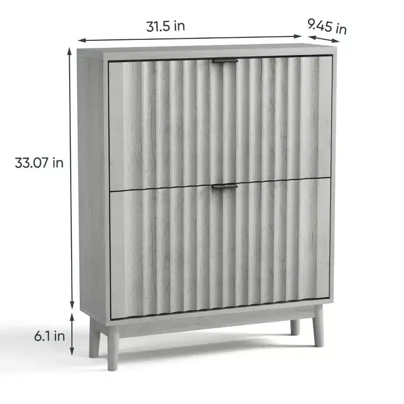 Meuble à chaussures avec portes ondulées, meuble à chaussures pour entrée, organisateur de placard à chaussures moderne avec 2 tiroirs rabattables pour couloir, penderie, entrée, placard, gris