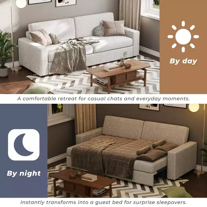 ATJafurn 88.6 Canapé-Lit Convertible, Canapé-Lit Moderne en Tissu Lin, Peu Encombrant pour Appartements, Salons, Chambres, Studios
