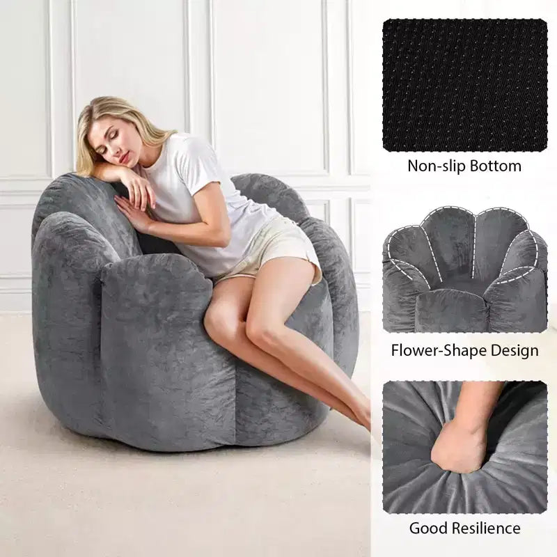 Hommpa Pouf en velours néerlandais en forme de fleur de 90 cm avec mousse à mémoire de forme, siège lounge confortable pour tous les âges