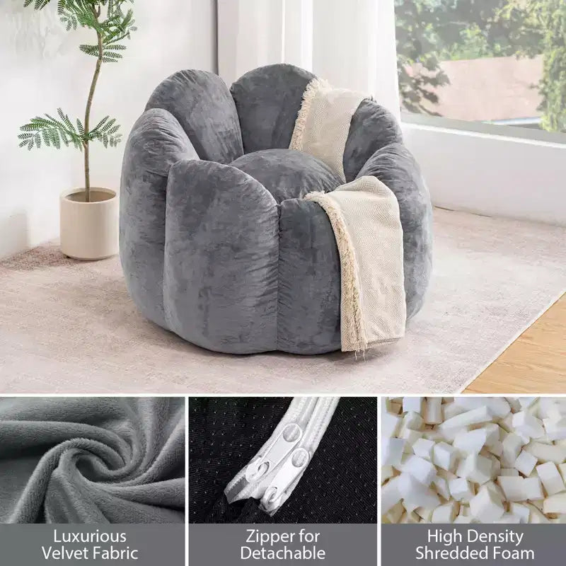 Hommpa Pouf en velours néerlandais en forme de fleur de 90 cm avec mousse à mémoire de forme, siège lounge confortable pour tous les âges