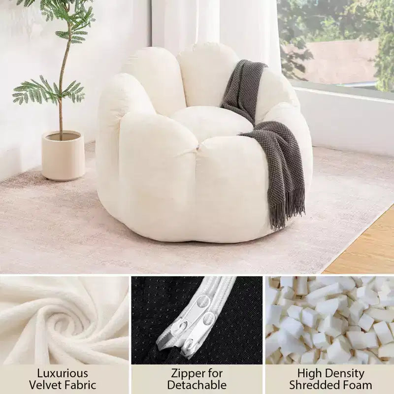 Hommpa Pouf en velours néerlandais en forme de fleur de 90 cm avec mousse à mémoire de forme, siège lounge confortable pour tous les âges