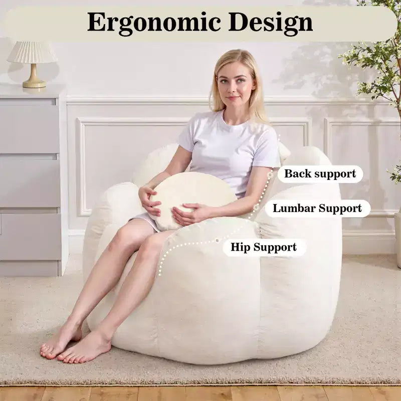Hommpa Pouf en velours néerlandais en forme de fleur de 90 cm avec mousse à mémoire de forme, siège lounge confortable pour tous les âges