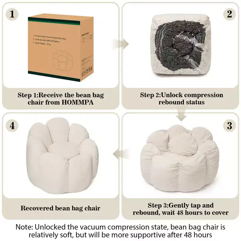 Hommpa Pouf en velours néerlandais en forme de fleur de 90 cm avec mousse à mémoire de forme, siège lounge confortable pour tous les âges