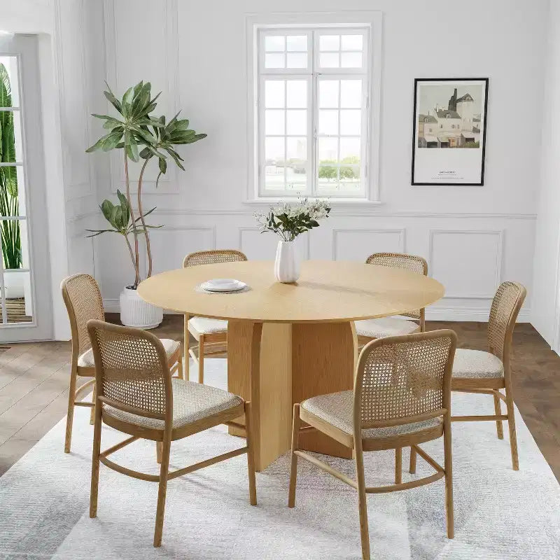 PexFix Table à manger ronde en bois massif de 52 x 52 po avec finition naturelle et pieds arqués élégants pour salles à manger et cuisines modernes