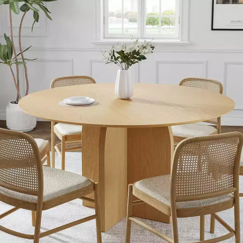 PexFix Table à manger ronde en bois massif de 52 x 52 po avec finition naturelle et pieds arqués élégants pour salles à manger et cuisines modernes