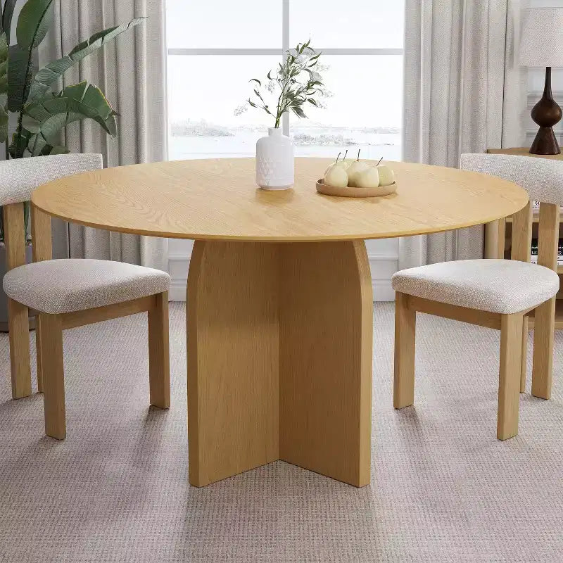 PexFix Table à manger ronde en bois massif de 52 x 52 po avec finition naturelle et pieds arqués élégants pour salles à manger et cuisines modernes