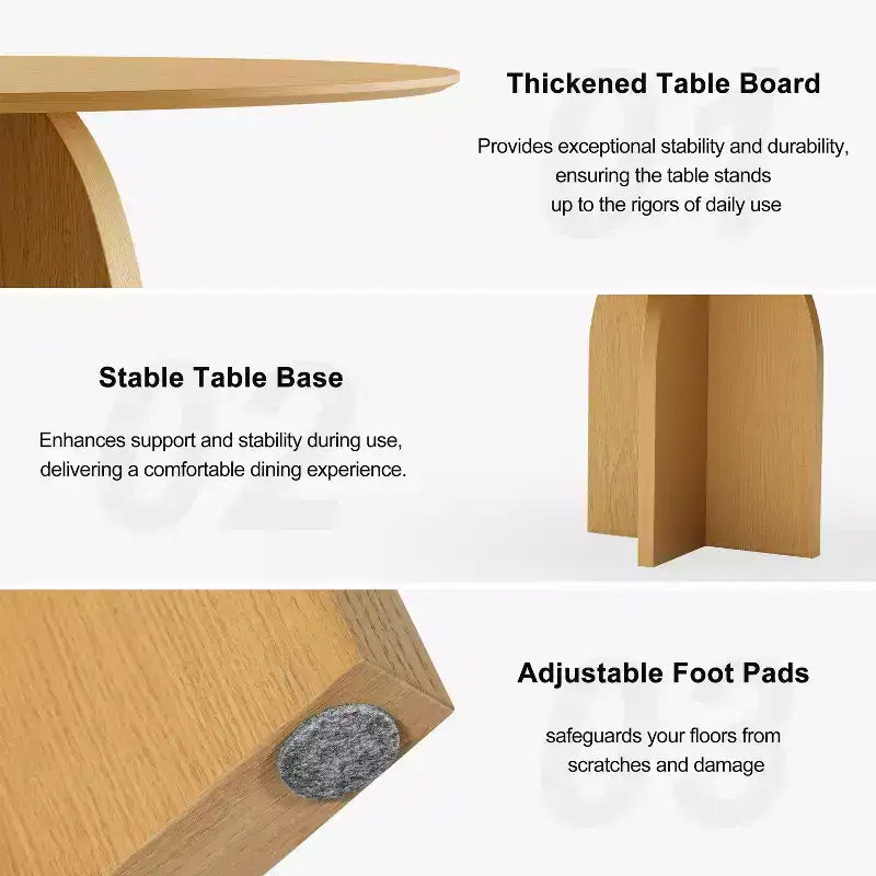 PexFix Table à manger ronde en bois massif de 52 x 52 po avec finition naturelle et pieds arqués élégants pour salles à manger et cuisines modernes