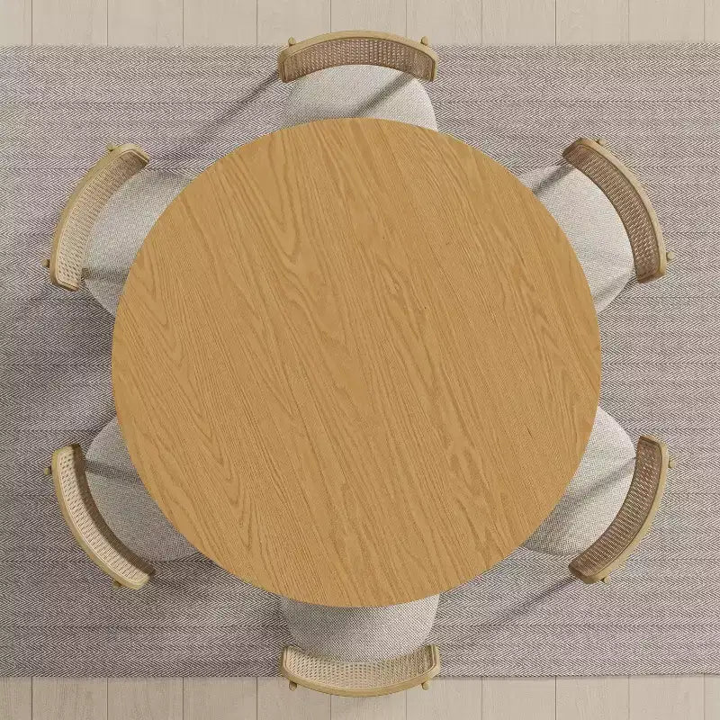 PexFix Table à manger ronde en bois massif de 52 x 52 po avec finition naturelle et pieds arqués élégants pour salles à manger et cuisines modernes