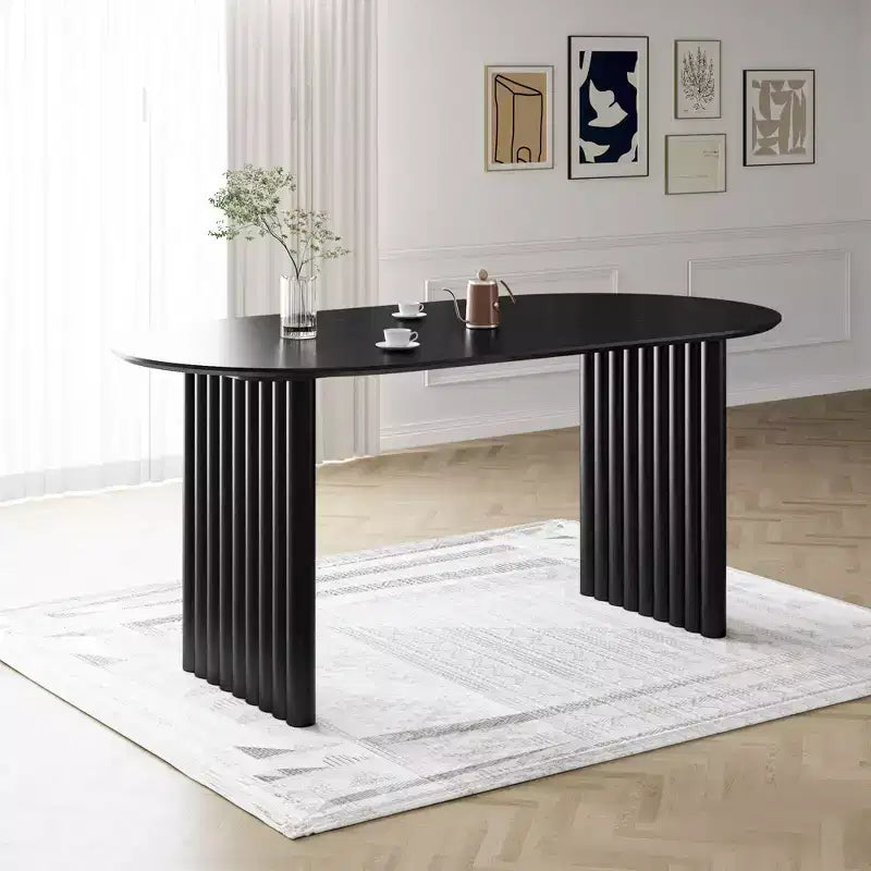 PexFix Table de salle à manger 170 x 85 cm, ovale, en bois, avec plateau anti-rayures et pieds rayés, style ferme moderne, pour salon et cuisine, noire