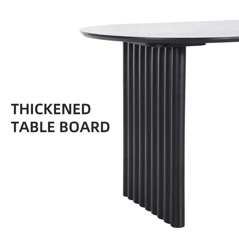 PexFix Table de salle à manger 170 x 85 cm, ovale, en bois, avec plateau anti-rayures et pieds rayés, style ferme moderne, pour salon et cuisine, noire