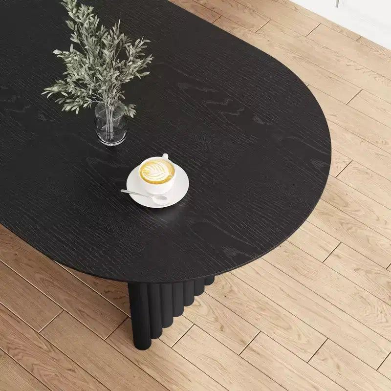 PexFix Table de salle à manger 170 x 85 cm, ovale, en bois, avec plateau anti-rayures et pieds rayés, style ferme moderne, pour salon et cuisine, noire