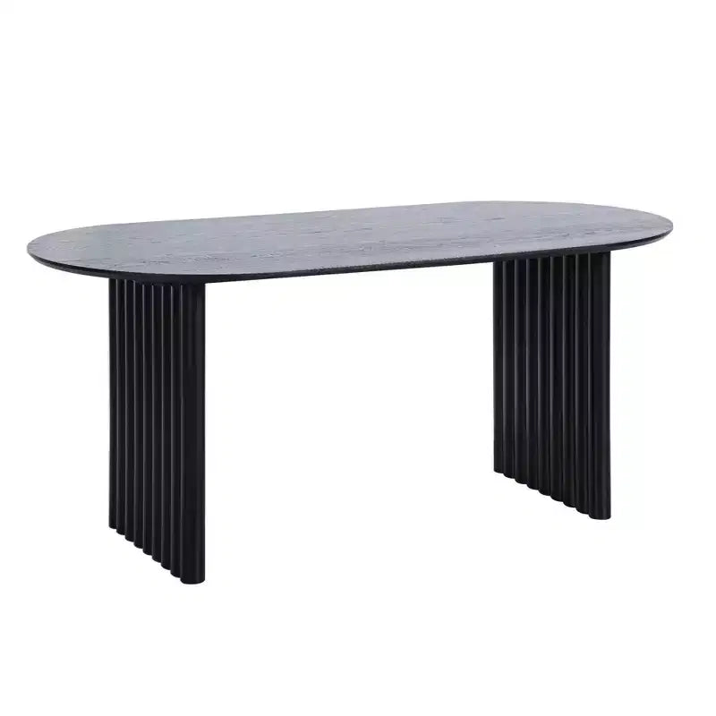 PexFix Table de salle à manger 170 x 85 cm, ovale, en bois, avec plateau anti-rayures et pieds rayés, style ferme moderne, pour salon et cuisine, noire