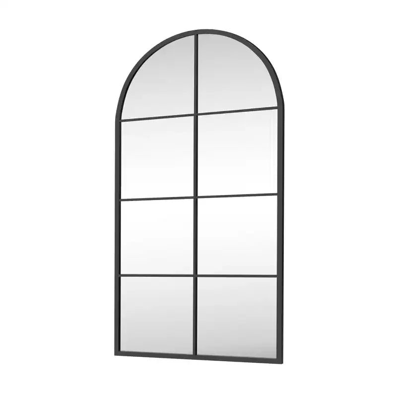 Cadre de fenêtre arqué en fer noir à angle droit de 55 po H x 28 po L avec miroir suspendu