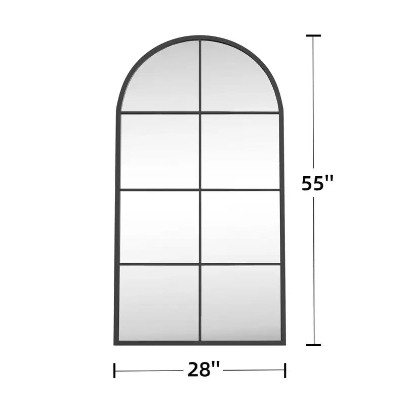 Cadre de fenêtre arqué en fer noir à angle droit de 55 po H x 28 po L avec miroir suspendu