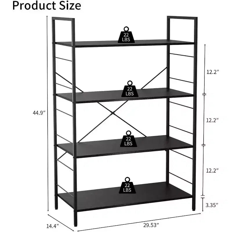 Acekool Étagère Industrielle à 4 Niveaux, Étagère de Rangement Marron avec Cadre en Acier, Barres en X, pour Salon Chambre Bureau, 76 x 35,5 x 114 cm