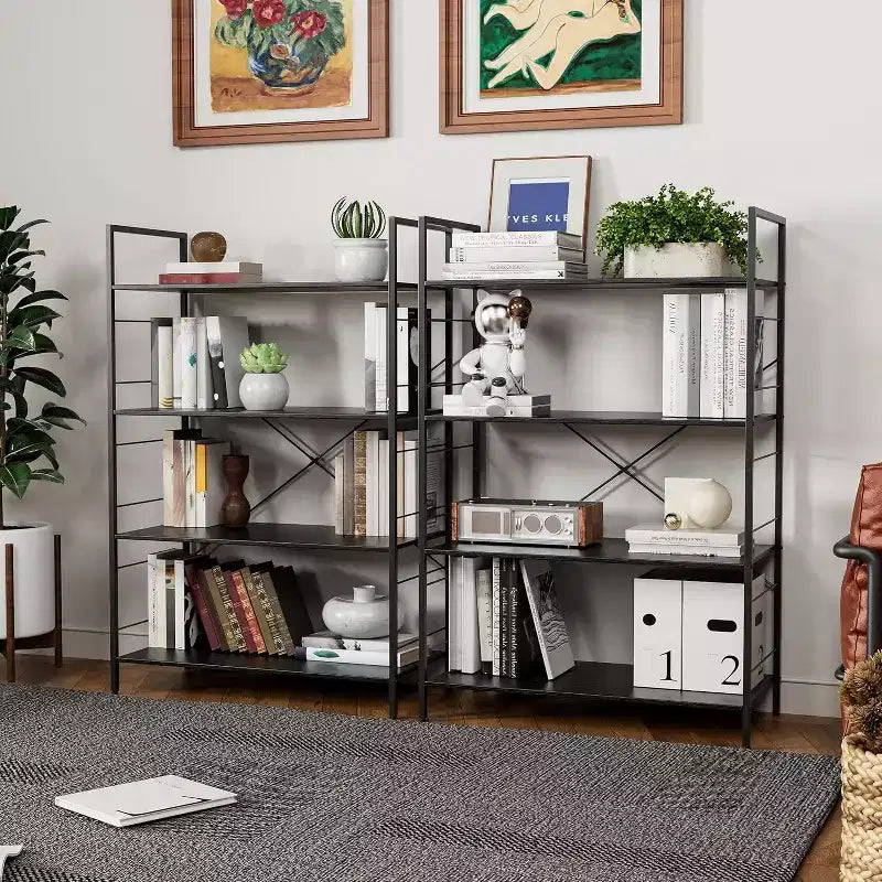 Acekool Étagère Industrielle à 4 Niveaux, Étagère de Rangement Marron avec Cadre en Acier, Barres en X, pour Salon Chambre Bureau, 76 x 35,5 x 114 cm