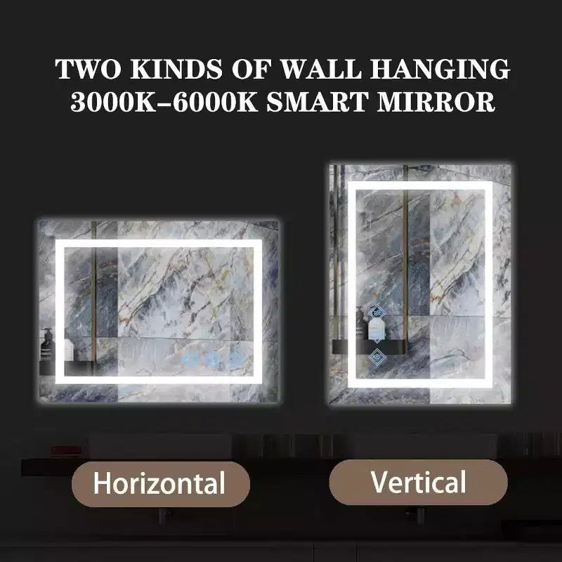 Miroir de salle de bain Acekool 32 x 24 pouces, miroir de courtoisie mural avec variateur tactile, mémoire intelligente, anti-buée et étanchéité IP54
