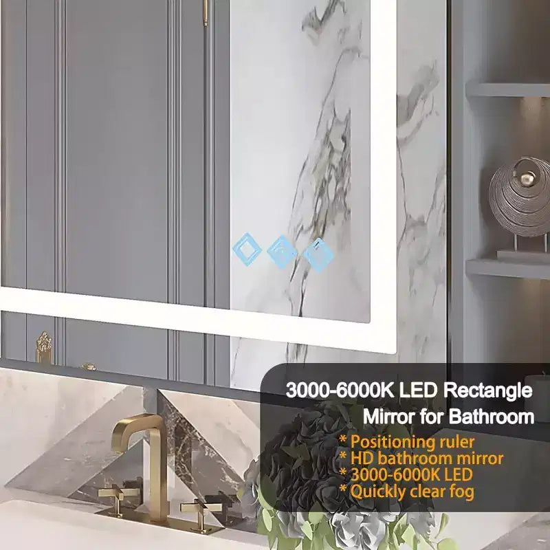 Miroir de salle de bain Acekool 32 x 24 pouces, miroir de courtoisie mural avec variateur tactile, mémoire intelligente, anti-buée et étanchéité IP54