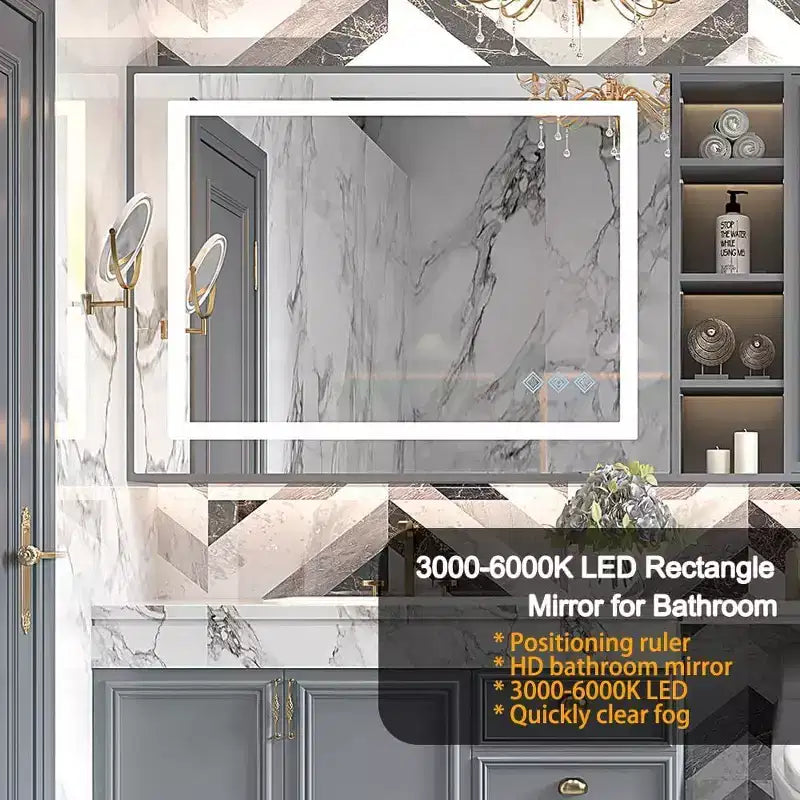 Miroir de salle de bain Acekool 32 x 24 pouces, miroir de courtoisie mural avec variateur tactile, mémoire intelligente, anti-buée et étanchéité IP54