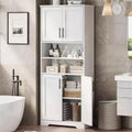 TROPOW 67 Tall Storage Cabinet, Tall Bathroom Cabinet with 4 Doors and Adjustable Shelves, Cupboard for Dining Room, Antique White