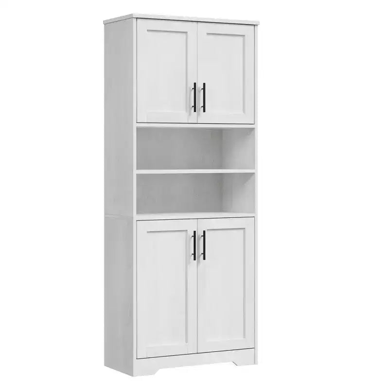 TROPOW 67 Armoire de rangement haute, Meuble de salle de bain haut avec 4 portes et étagères réglables, Placard pour salle à manger, Blanc antique