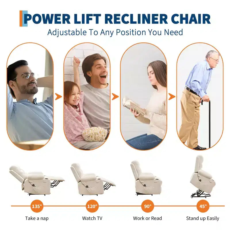 Fauteuil inclinable électrique releveur, fauteuils inclinables électriques pour personnes âgées avec fonction chauffante et massante, aide à la levée, porte-gobelets, poche latérale, pour salon