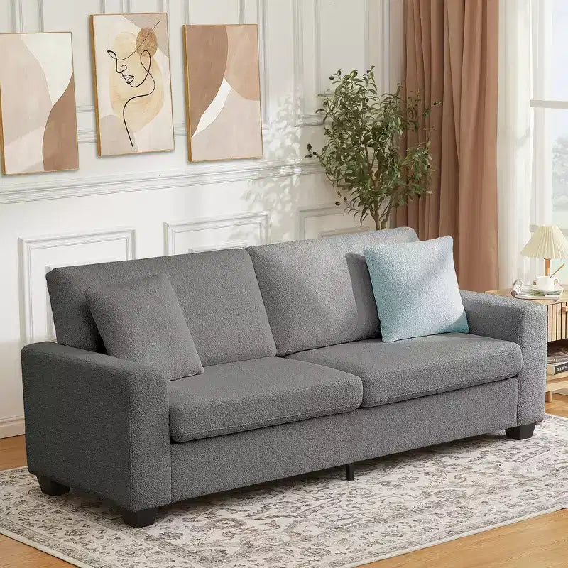 Canapé moderne de 211 cm, canapé 3 places avec accoudoirs larges, canapé profond, canapé rembourré confortable pour salon, chambre, bureau