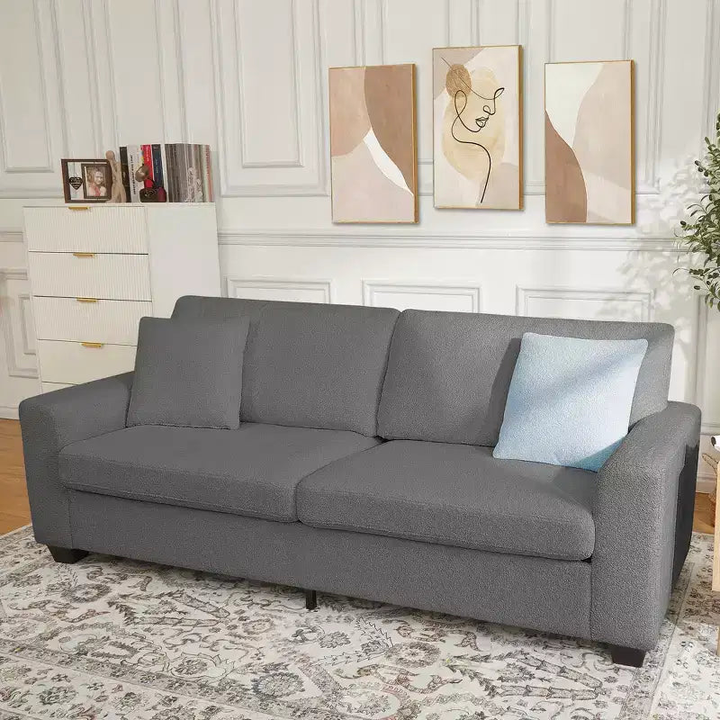 Canapé moderne de 211 cm, canapé 3 places avec accoudoirs larges, canapé profond, canapé rembourré confortable pour salon, chambre, bureau